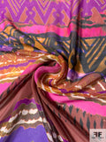 Boho Ethnic Chic Printed Silk Chiffon - Shades of Purple / Magenta / Orange / Black