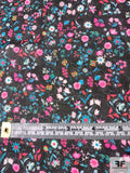 Italian Vibrant Ditsy Floral Crinkled Silk Chiffon - Hot Pink / Turquoise Blue / Red / Black