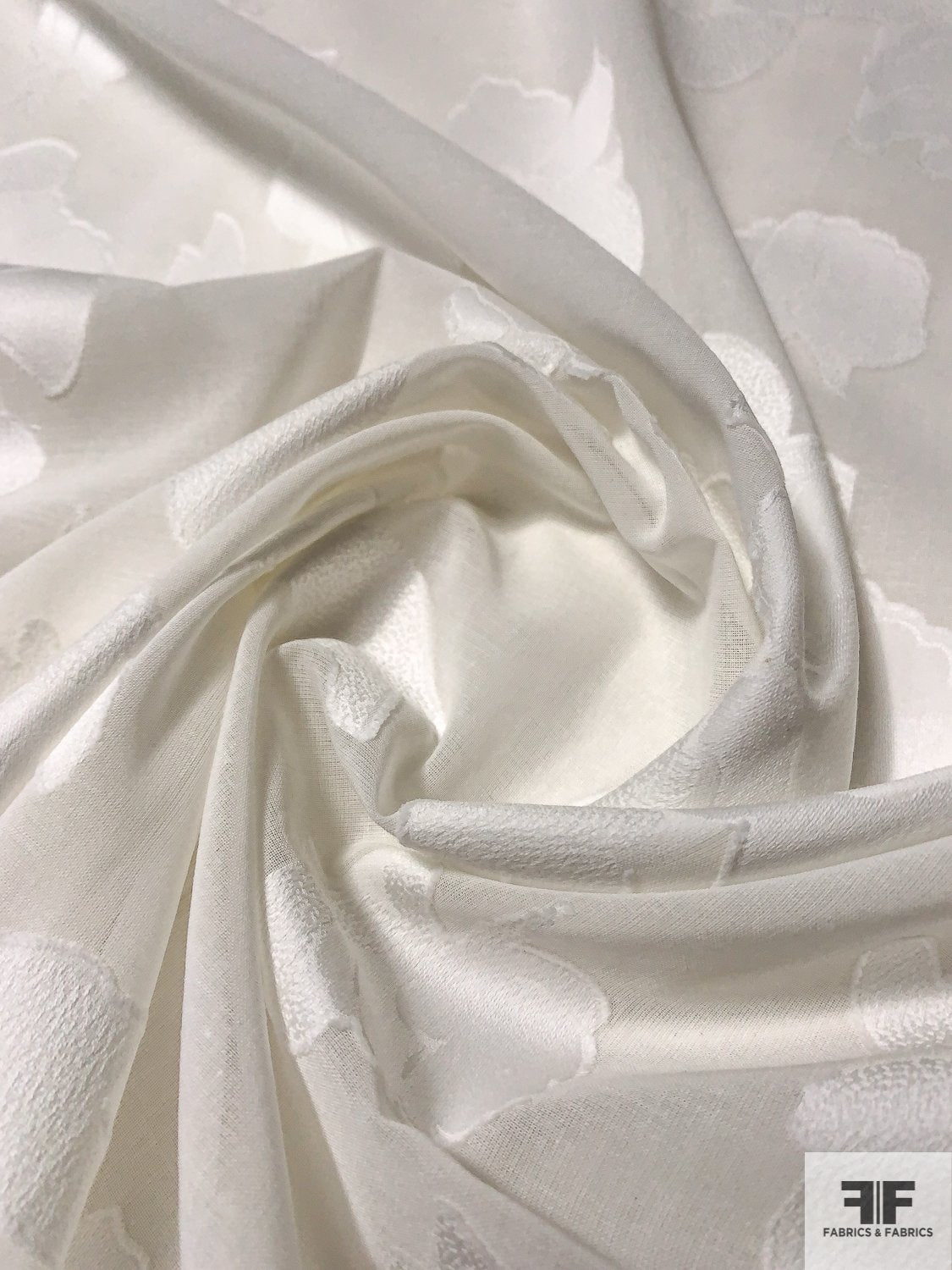 Famous NYC Designer Floral Fil Coupé Cotton Voile - Diamond White