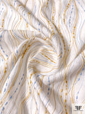 Italian Wavy Striations Embroidered Linen - White / Mustard / Sky Blue