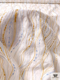 Italian Wavy Striations Embroidered Linen - White / Mustard / Sky Blue