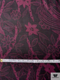 Tropical Leaf Theme Printed Silk Georgette - Plum Purple / Black