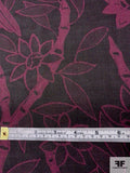 Tropical Leaf Theme Printed Silk Georgette - Plum Purple / Black