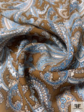Paisley Printed Silk Georgette - Olive / Sky Blue / White / Nude