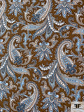 Paisley Printed Silk Georgette - Olive / Sky Blue / White / Nude