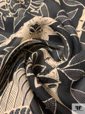 Tropical Leaf Theme Printed Silk Georgette - Black / Beige