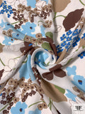 Jovial Floral Printed Silk Georgette - Sky Blue / Blue / Tan / /Brown / Khaki Green