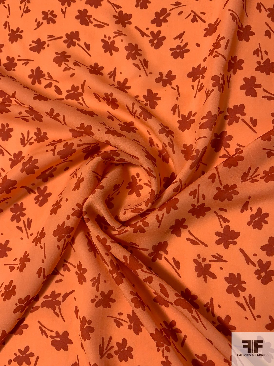 Youthful Floral Silhouette Printed Silk Georgette - Coral / Burnt Brick Orange