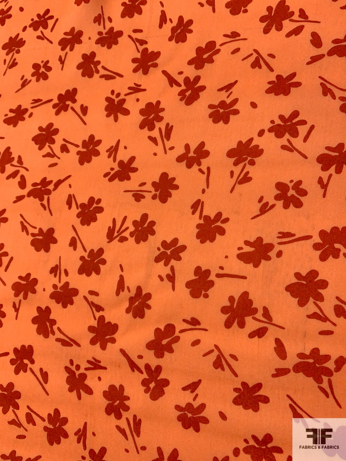 Youthful Floral Silhouette Printed Silk Georgette - Coral / Burnt Brick Orange