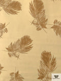 Floating Feather Printed Silk Georgette - Oat / Gentle Brown