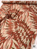 Abstract Ethnic Printed Silk Georgette - Dusty Dark Coral / Greens / Ivory