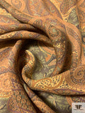 Antique Paisley Printed Silk Georgette - Caramel / Browns / Greens