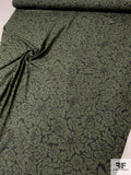 Floral Silhouette Printed Silk Georgette - Army Green / Black