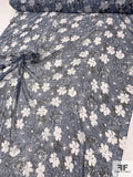 Floral Printed Silk Chiffon - Dusty Blue / White / Black