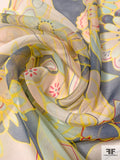 Free Spirited Floral Printed Silk Chiffon - Nude / Yellow / Grey / Seafoam