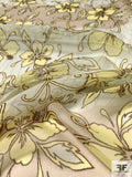 Wavy Floral Printed Silk Chiffon - Lightest Baby Blue / Yellow / Tan