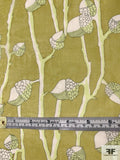 Acorn Stems Printed Silk Chiffon - Lime Green / Off White