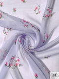 Whimsical Floral Printed Silk Chiffon - Pastel Purple / Berry Pink / Green