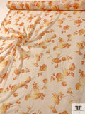 Romantic Floral Printed Silk Chiffon - Dusty Orange / Warm Yellow / Off-White