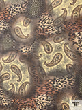 Paisley and Animal Pattern Blend Printed Silk Chiffon - Shades of Brown / Butter / Black
