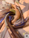 Pleasant Floral Printed Silk Chiffon - Brown / Tan / Peach / Olive Green / Purple