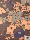Pleasant Floral Printed Silk Chiffon - Brown / Tan / Peach / Olive Green / Purple