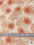 Peacock Feather Printed Silk Chiffon - Burnt Orange / Seaweed Green / Ivory