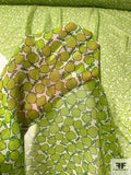 Ditsy Green Apples Printed Silk Chiffon - Green / Off-White
