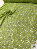 Ditsy Green Apples Printed Silk Chiffon - Green / Off-White