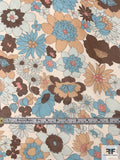 Floral Printed Silk Chiffon - Turquoise / Tan / Brown / Off-White