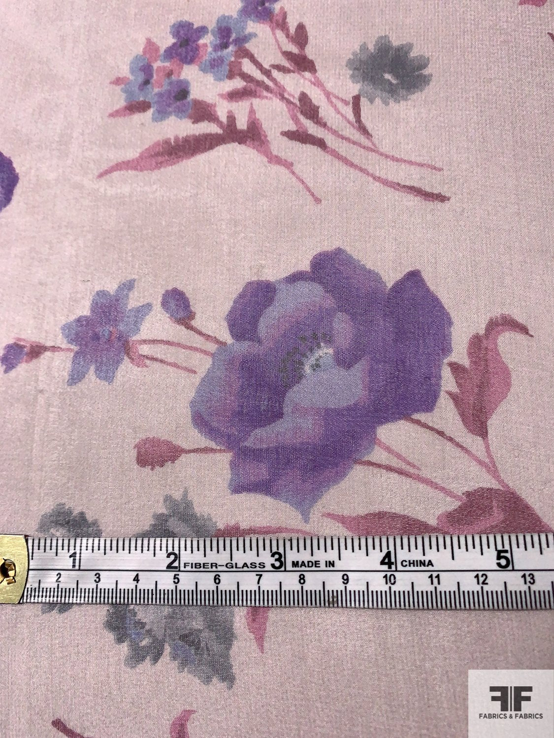Cali Fabrics Plum Floral on Slate Blue Designer Chiffon Fabric by the Yard