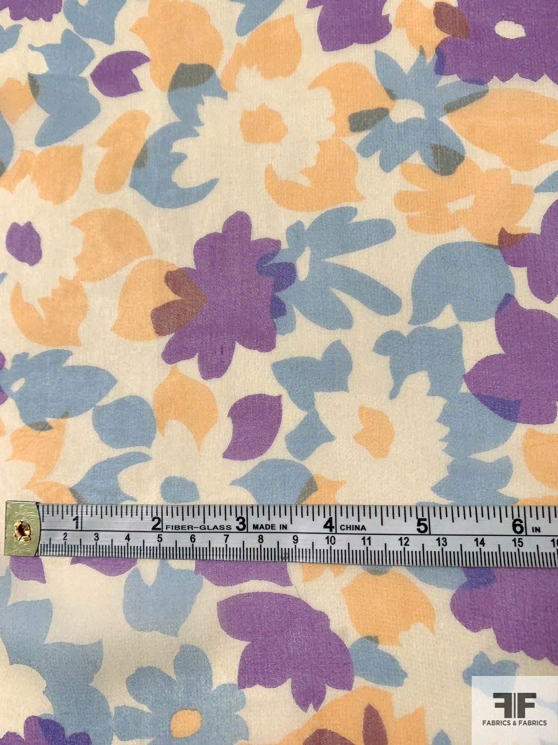 Floral Printed Silk Chiffon - Periwinkle / Purple / Peach