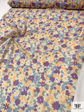 Floral Printed Silk Chiffon - Periwinkle / Purple / Peach