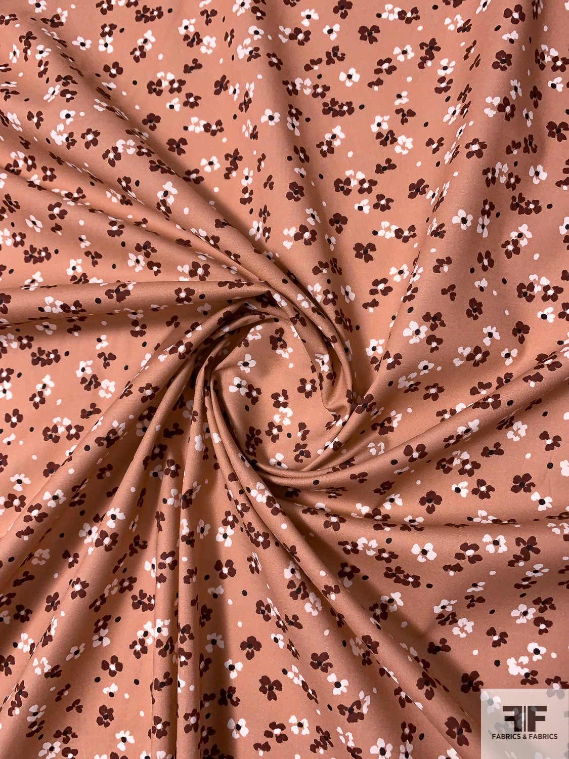 Ditsy Floral Printed Stretch Cotton Poplin - Tan / Brown / White / Black -  Fabric by the Yard