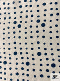 Painterly Polka Dot Printed Dobby Cotton-Silk Voile - Navy-Teal / Off-White
