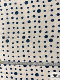 Painterly Polka Dot Printed Dobby Cotton-Silk Voile - Navy-Teal / Off-White
