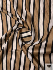 Italian Vertical Striped Printed Cotton-Rayon Sateen - Tan/Black/Off-White