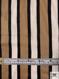 Italian Vertical Striped Printed Cotton-Rayon Sateen - Tan / Black / Off-White