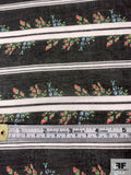 Horizontal Striped and Ditsy Floral Printed Cotton Voile - Black / White / Multicolor