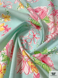 Joyful Floral Printed Cotton Poplin - Seafoam / Pinks / Green / Yellow