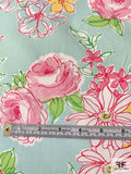 Joyful Floral Printed Cotton Poplin - Seafoam / Pinks / Green / Yellow