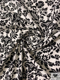 Intricate Floral Printed Stretch Bedford Cord Cotton - Black / Off-White