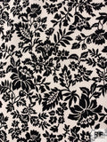 Intricate Floral Printed Stretch Bedford Cord Cotton - Black / Off-White