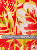 Tropical Leaf Printed Stretch Cotton Sateen - Salmon / Yellow / White