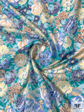 Liberty-Like Floral Printed Cotton Lawn - Turquoise / Blues / Peach