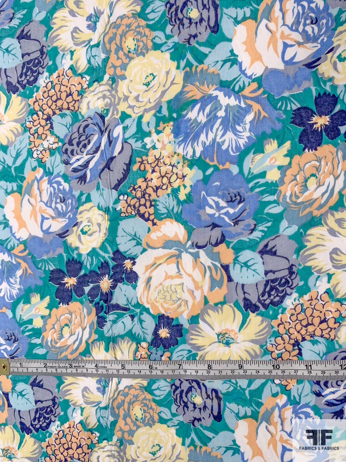 Cotton Fabric By Yard CLEARANCE Turquoise Beige Paisley Floral on Turquoise  #PC