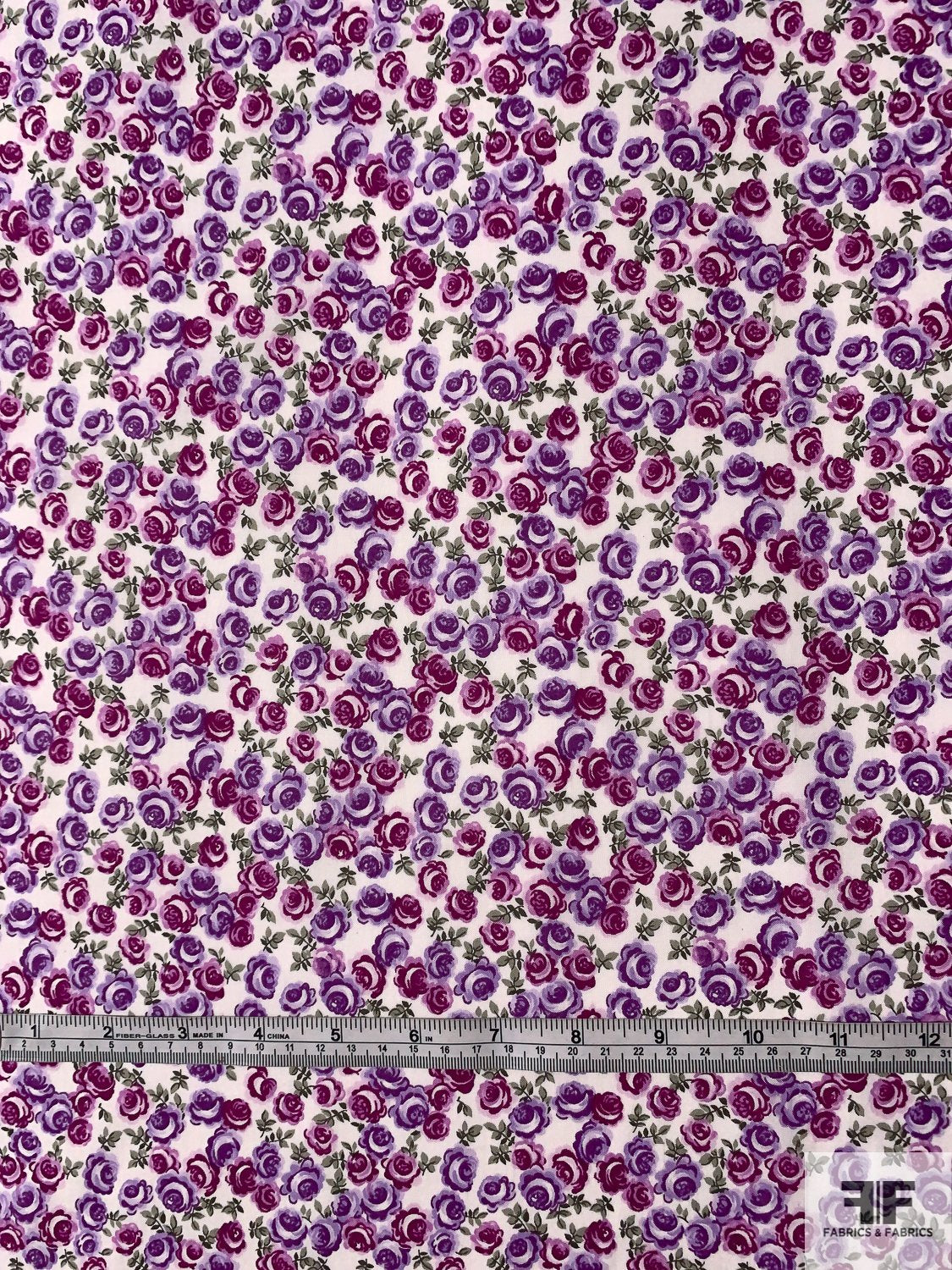 Ditsy Floral Printed Stretch Cotton Poplin - Sand/Green/Lavender