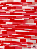 Horizontal Bar Strokes Printed Stretch Cotton Poplin - Fiery Rose / Watermelon Red / Blush