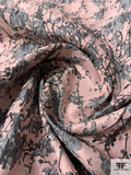 Floral Splatter Graphic Textured Brocade - Dusty Pink / Grey