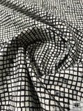 Italian Reversible Checkered Brocade with Vertical Stretch - Black / Ivory